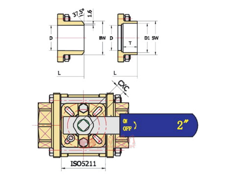 三片式高平臺球閥結構圖
